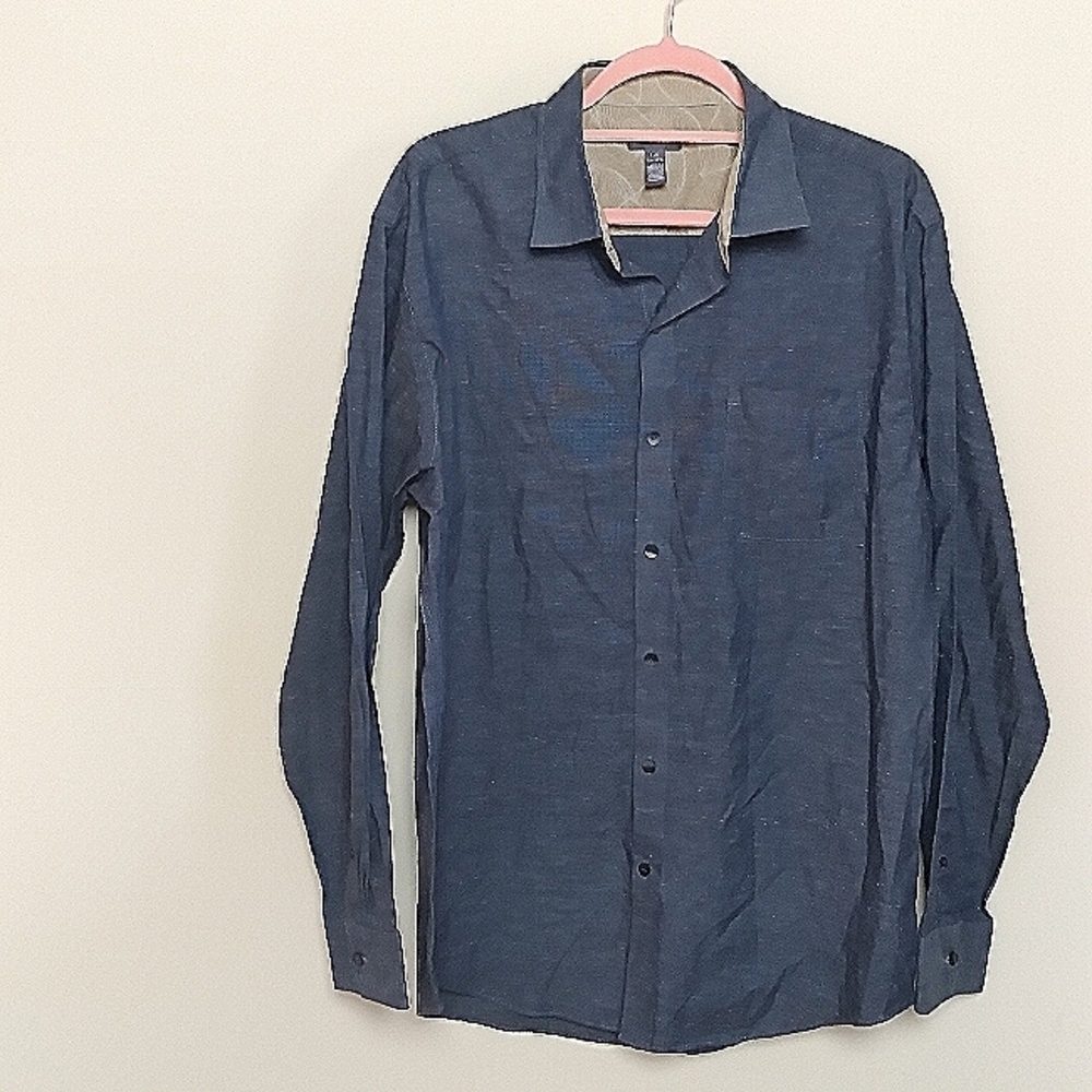 Van Heusen Neutral Blue Gray Speckled Long Sleeve Button Up Shirt Size Large